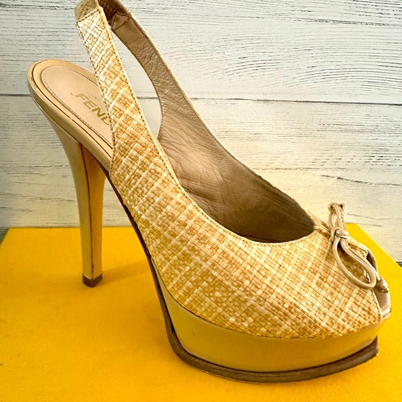 Straw Striped Slingback Pumps - Picture 3 of 12